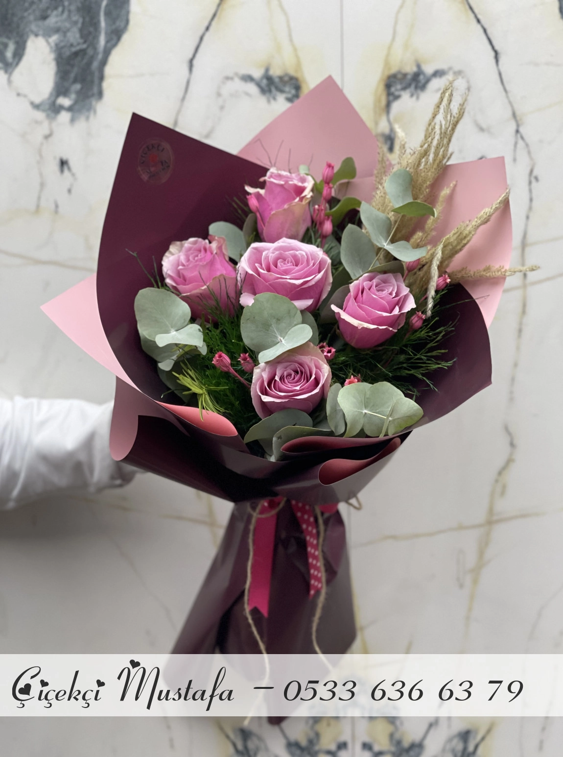 5 Li Pembe Gül Buketi