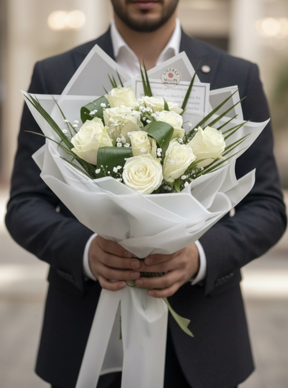 10 Adet Beyaz Gül Buket’i
