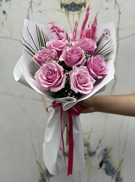 7 Li Pembe Gül Buketi