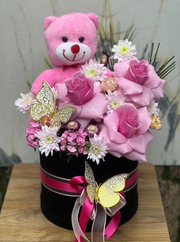 Kutuda Ayıcıklı Canlı Çiçek